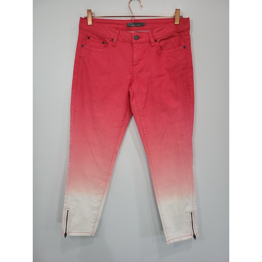 Prana‎ Red White Ombre Dip Dye Ankle Zip Organic Cotton Slim Pants Womens 6 28